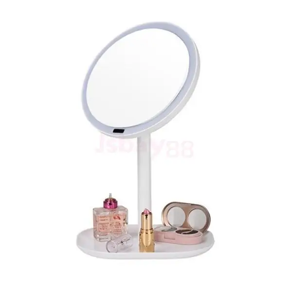 

30 LED Lighted Makeup Mirror Infrared Induction Vanity Mirror with Organizer Tray White/ Pink
