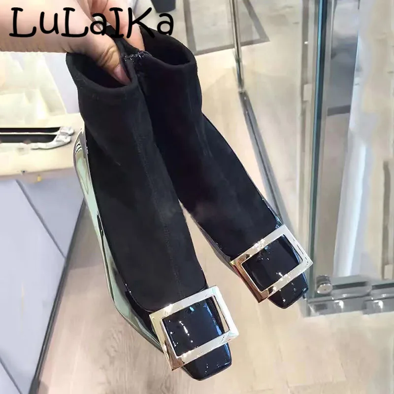Cuadrada Botas Cremallera Tacón Sólido Nueva La Dedo De Puntiagudo Fiesta Boda Alta Black En Sexy Calcetín Mujer Zapatos Color 2018 Metal Tobillo Invierno Moda El xZYgxI