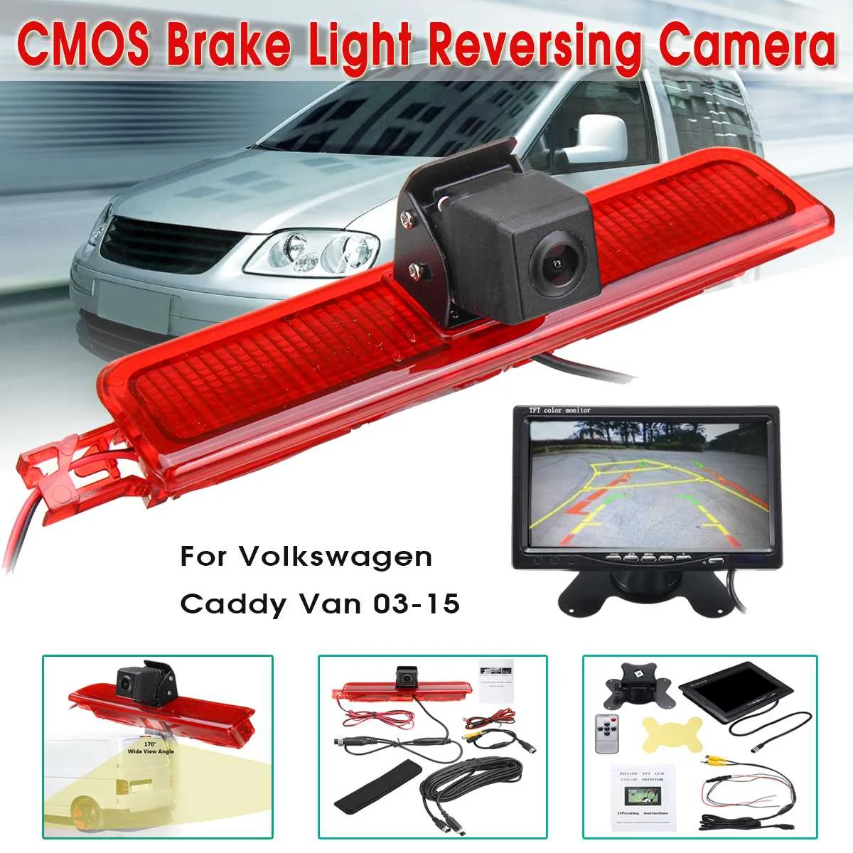 

Backup Brake Light Reversing Rear View Camera CMOS For VW Caddy Van 2003-2015 Car Rear View Reverse Camera + 7Inch Monitor