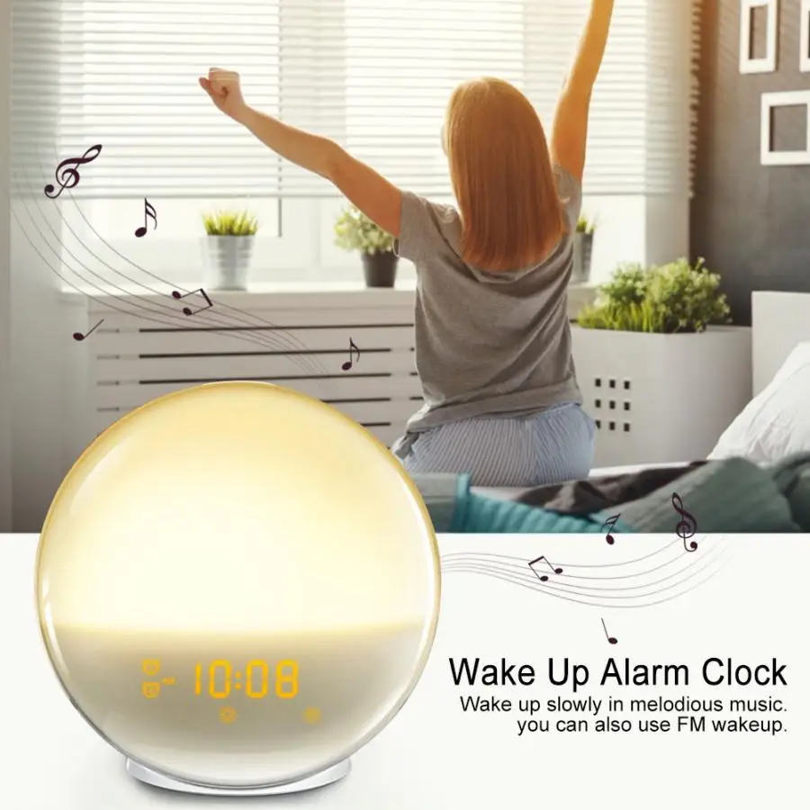 

LED Clock Wake Up Light Alarm Clock Sunrise Sunset Simulation Digital Clock With FM Radio Radio Alarm Clock