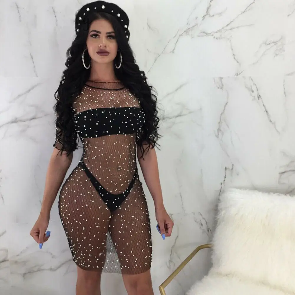 

Women Sequins Mesh Bikini Cover Up Swimwear Swimsuit Bathing Suit Beach Dress