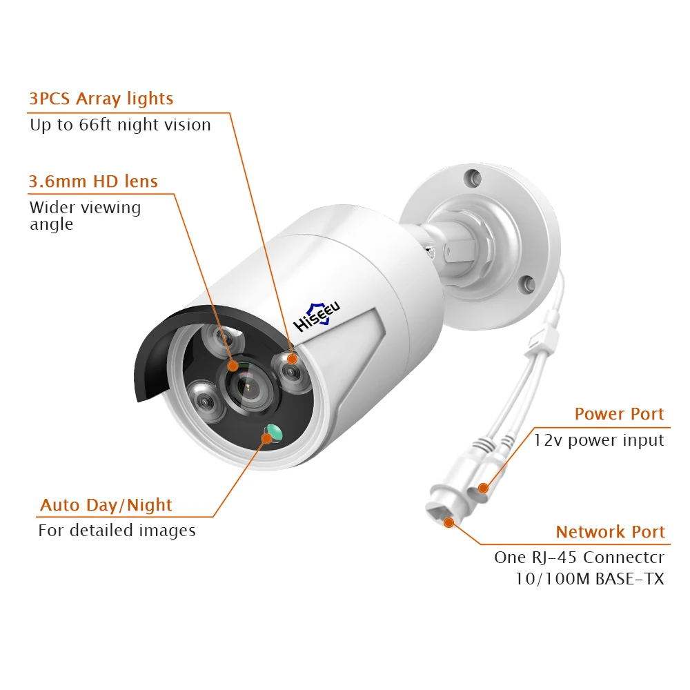 Hiseeu HB612 1080P HD IP уличная камера 2,0 МП 3,6 мм Беспроводная сетевая ip-камера с POE IR CUT Обнаружение движения ночное видение