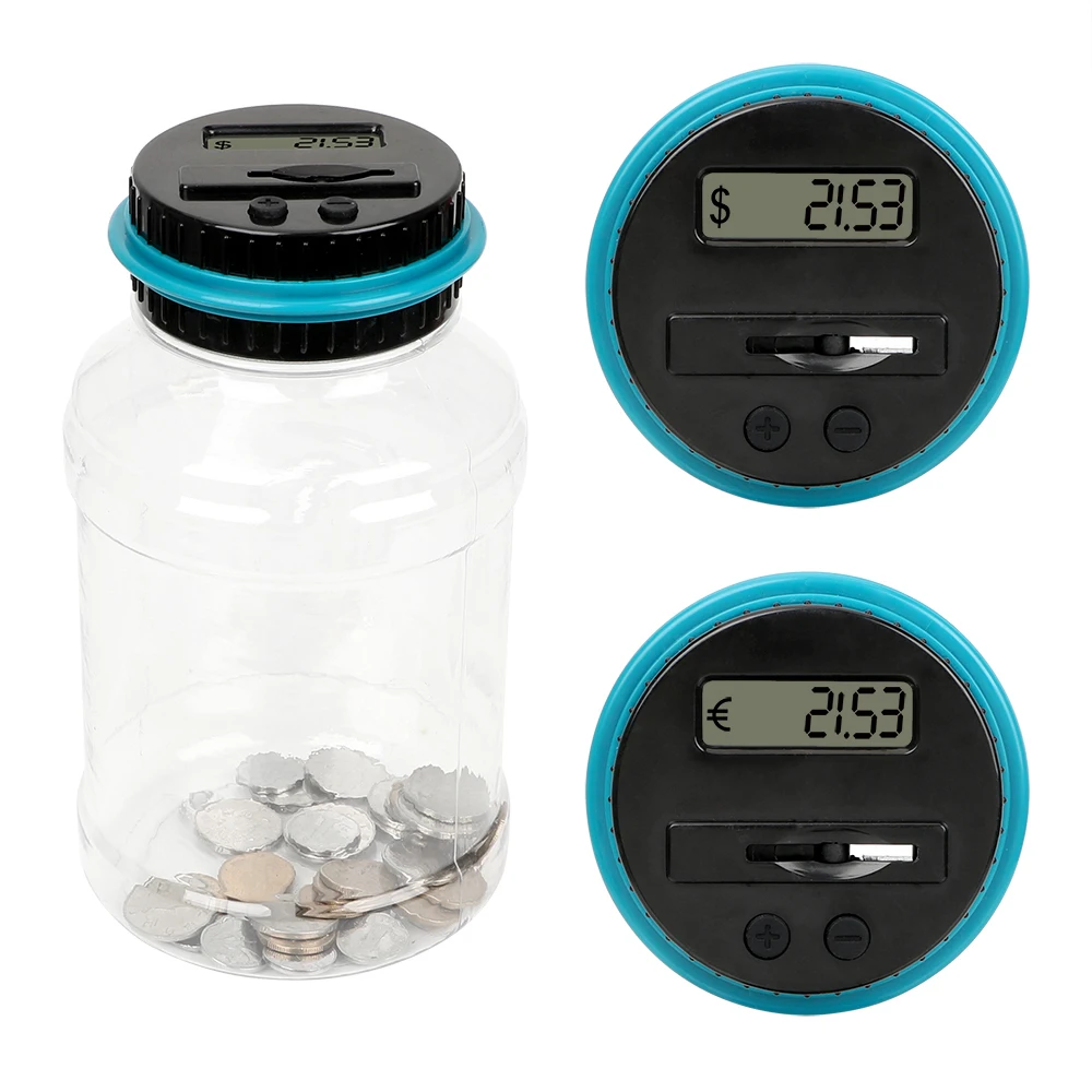 Coins Storage Jar Digital LCD Screen with Automatic Counter Piggy Bank ABS Large Capacity For USD EURO 1.8L Money Saving Box