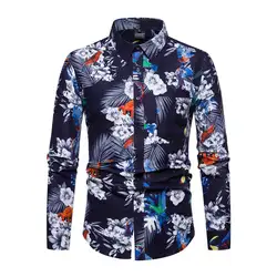 Модные Для мужчин Повседневное Fit с длинным рукавом Однобортный Повседневное Бизнес рубашка цветочные вечерние футболки