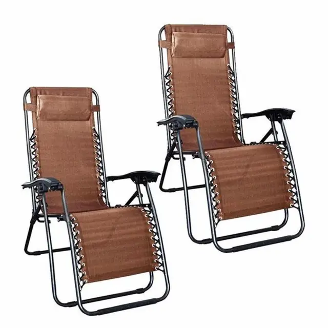 2Pcs Iron Pipe Folding Chairs with Saucer Rest Nap Chair Bed Lounge Furniture for Home Office Outdoor Fishing Chair