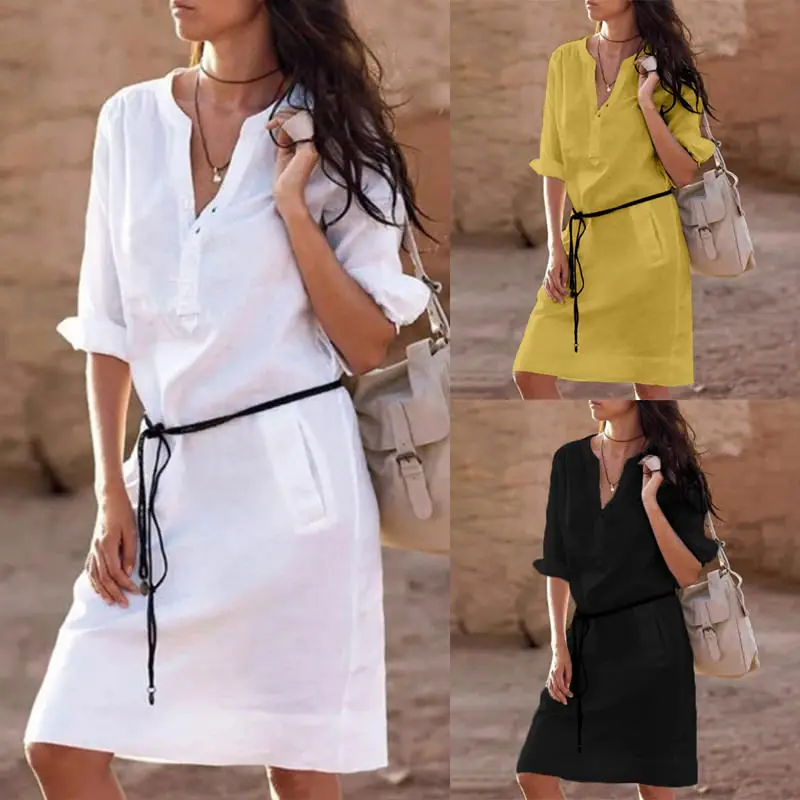 

Sexy Women Spring Long Sleeve V-Neck Loose Shirt Dress Ladies Autumn Casual Evening Party Dresses