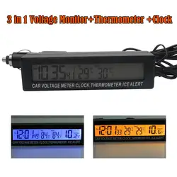 3 в 1 ЖК-цифровой термометр температурные часы цифровой автомобильный монитор напряжения