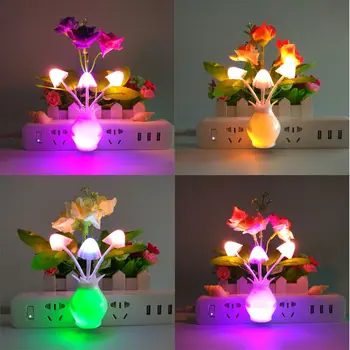 

Romantic LED Night Light Sense Control Mushroom Peony Flower Plug-in Wall Lamp Bedroom Home Illumination Color Changing Lights