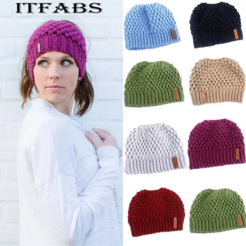 Вязаная шапка женская зимняя теплая с хвостиком|Женские Skullies и шапочки| |