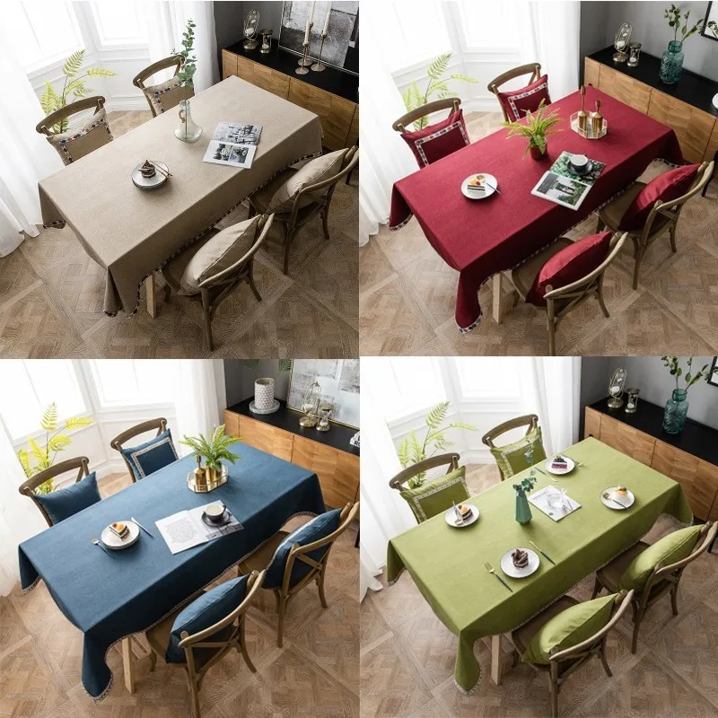 

Modern Solid Waterproof Tablecloth Cotton Linen Embroidered Edge Rectangle Dining Tablecloth Tablecover Party Decor Home Textile