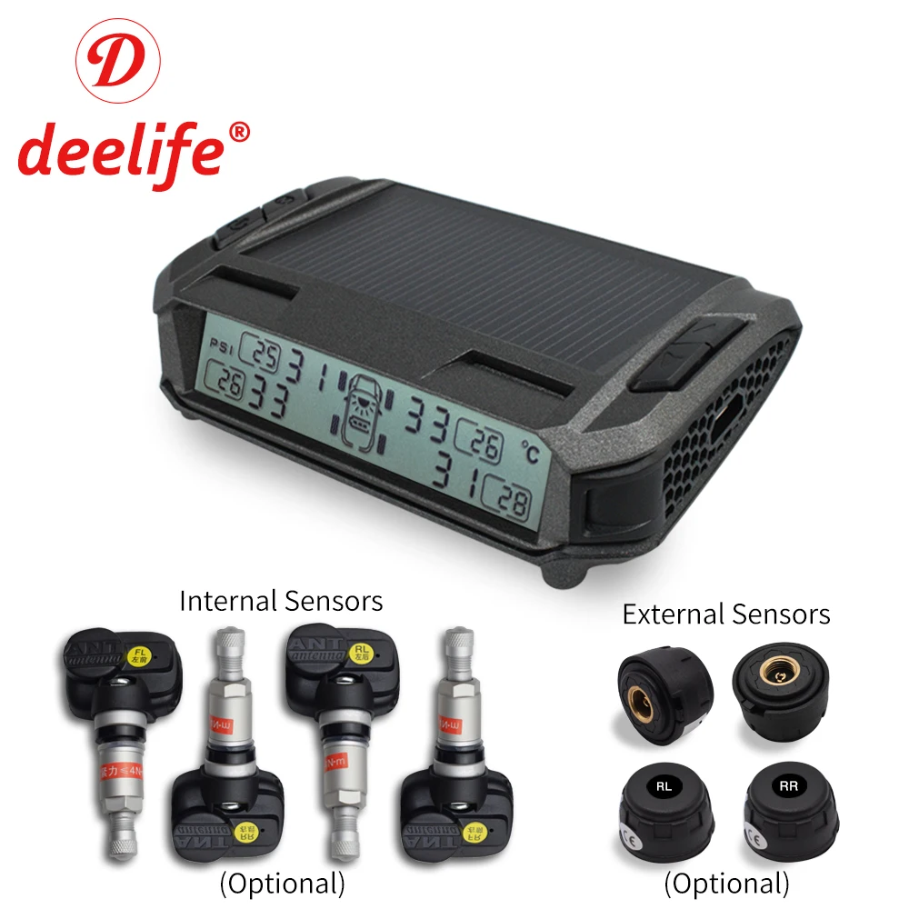 

TPMS Sensor Tyre Pressure Alarm Monitoring System Solar Car Security Tire Sensors Smart Wireless TMPS Wheels External Internal