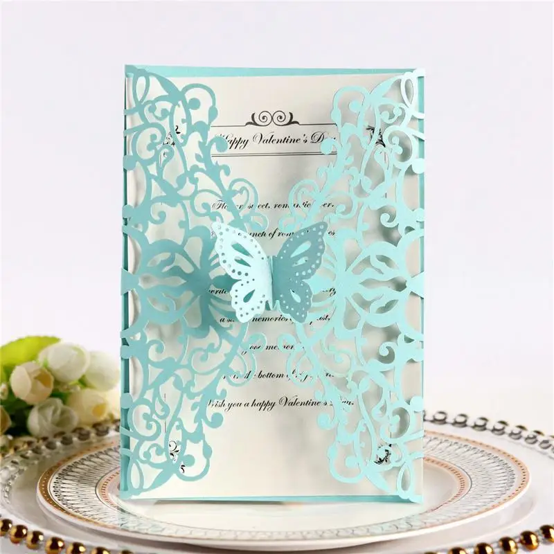  Invitation Card Greeting Cards Vertical Laser Cut Butterfly Invitations Cards Kits For Wedding 10pc - 32988484634