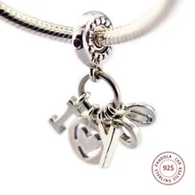 Подходит для оригинальных шармов, браслетов, 925 пробы, серебро, I Love You, Висячие шармы, бусины для изготовления ювелирных изделий, Berloques kralen