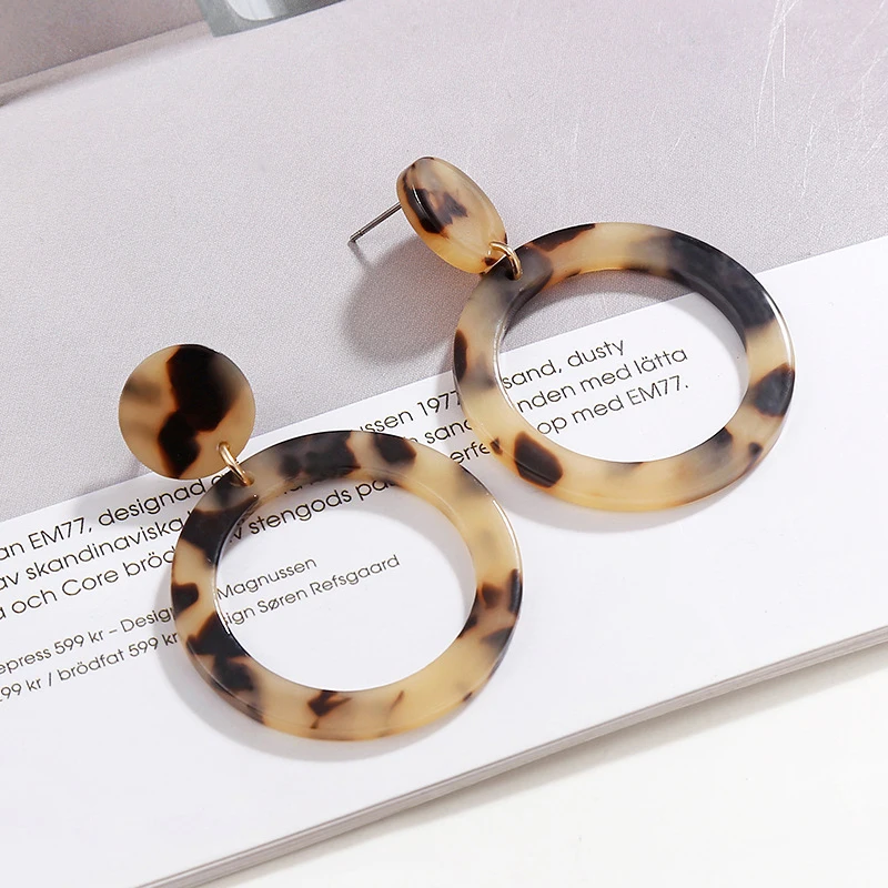 

Exaggerated Round Acetate Acrylic New Fashion Leopard Drop Earrings Brown Geometric Atmosphere Personality Valentines Gift