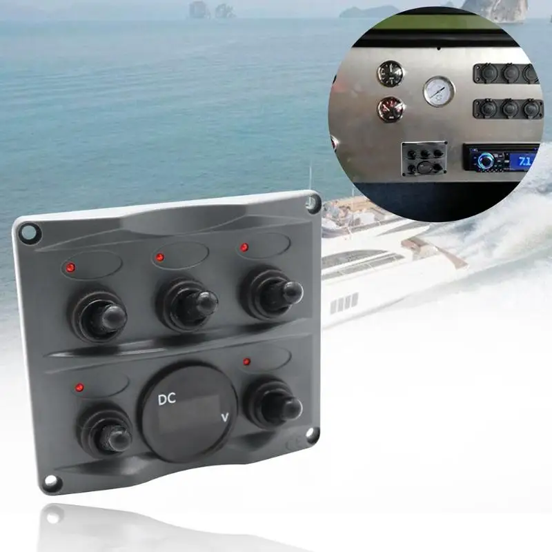

2.5-30V DC 15A 10A DC 12V 24V Waterproof 5 Gang LED Toggle Switch Panel with Voltmeter for Car Boat Truck Car Accessories