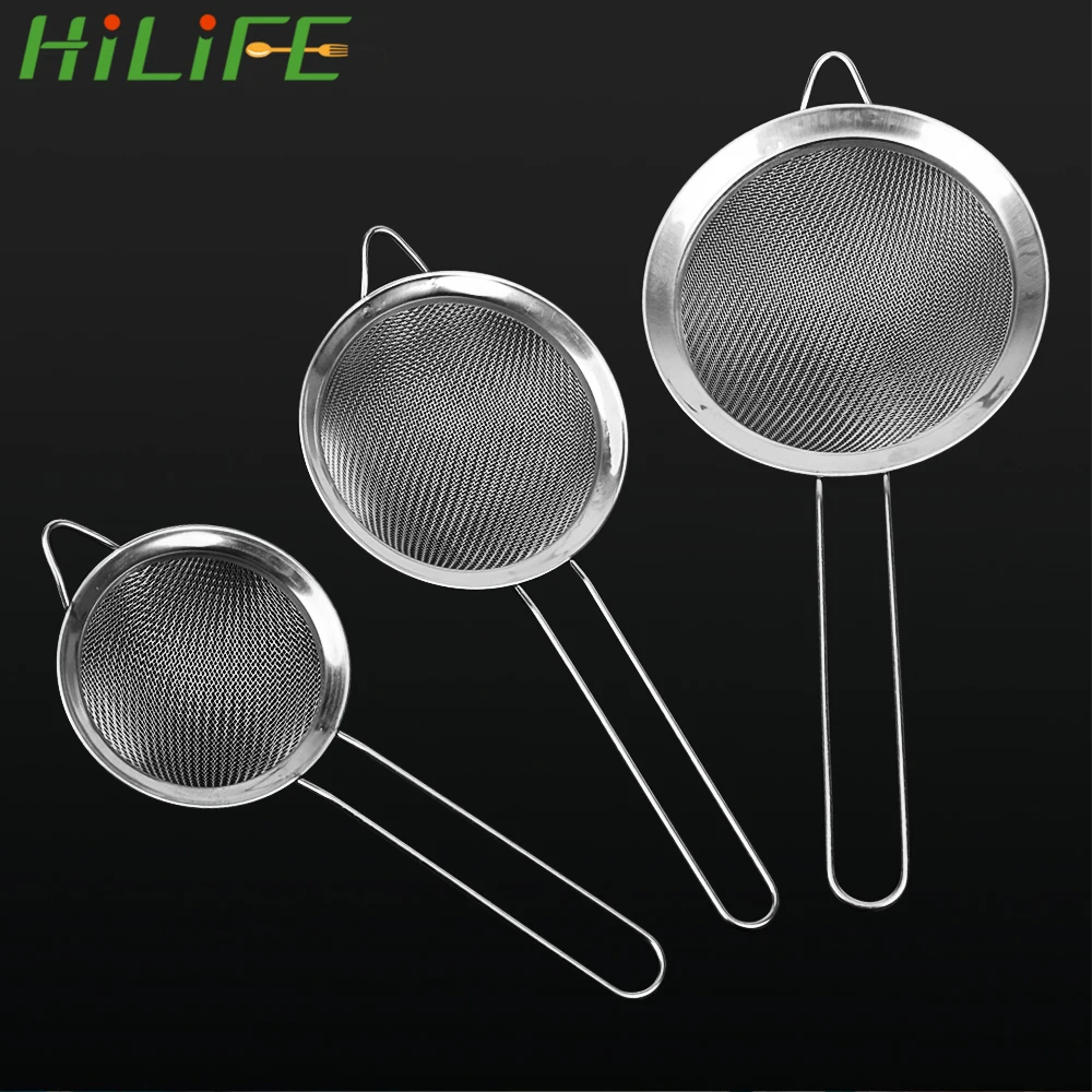 

HILIFE Wire Mesh Sieve Food Filter Flour Colander Sifter Stainless Steel Wire Fine Mesh Oil Strainer Kitchen Cooking Spoon