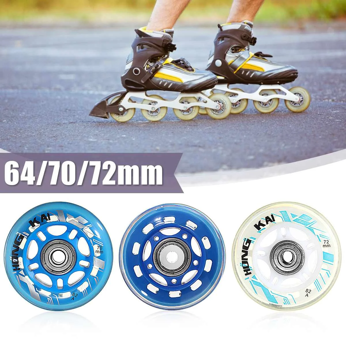 

4PCS 82A Sliding Inline Skates Wheels 64/70/72mm Roller Blade Replacement Skating Wheels With Bearing Dia 8mm