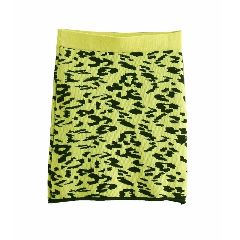 Для женщин Винтаж пикантные флуоресцентные зеленый Леопардовый Вязание женские юбки-карандаш high street животный принт тонкий мини юбки