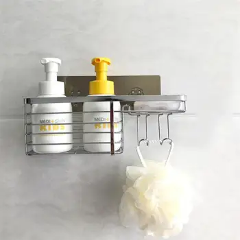 

Adhesive Bathroom Shelf Organizer Shower Caddy Storage Rack Wall Mounted No Drilling Rustproof Stainless Steel Wire Basket Hook