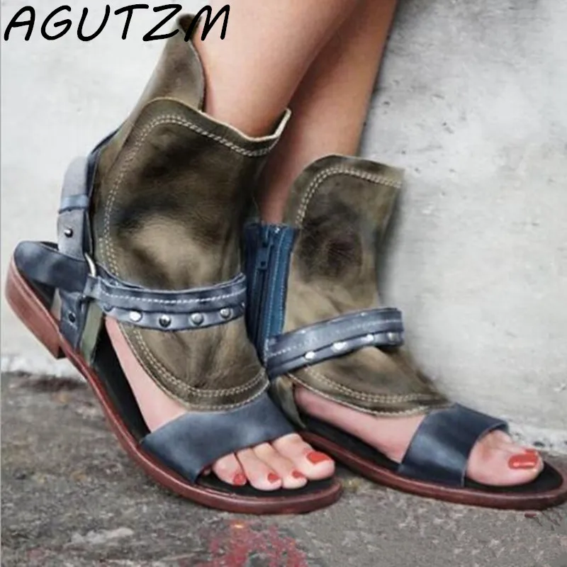 

AGUTZM New Summer Mixed Colors Sexy Women Sandals Fashion Flat Motorcycle Sandals Gladiator Zapatos Mujer Sandalias Size 35-43