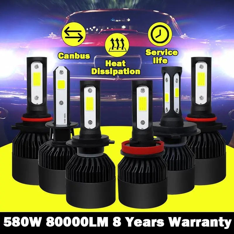 

Pair Car Headlight Bubls LED 200W 40000LM S2 Mini Headlight Kit for High Beam Bulb 6000K White H1 H3 9006 9005 H4 H7 H8 H11