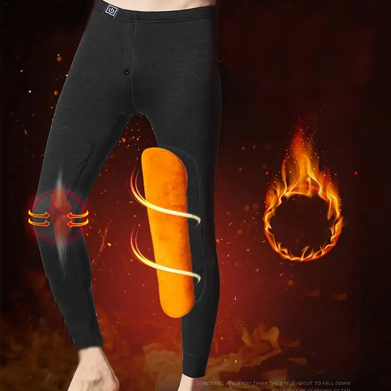 

Men Winter Outdoor Heating Imitation Down Pants Trousers High Waist Leggings Trousers Slim Thickened USB Charging Heated Pants