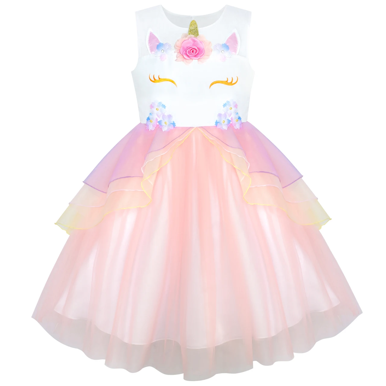 Sunny Fashion платья для девочек платье Румянец Розовый единорог Костюм Косплей