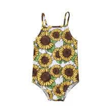Купальный костюм с подсолнухами для девочек, цельный купальный костюм для детей 2-6 лет, купальный костюм с лямкой на шее для маленьких девочек, летняя пляжная одежда