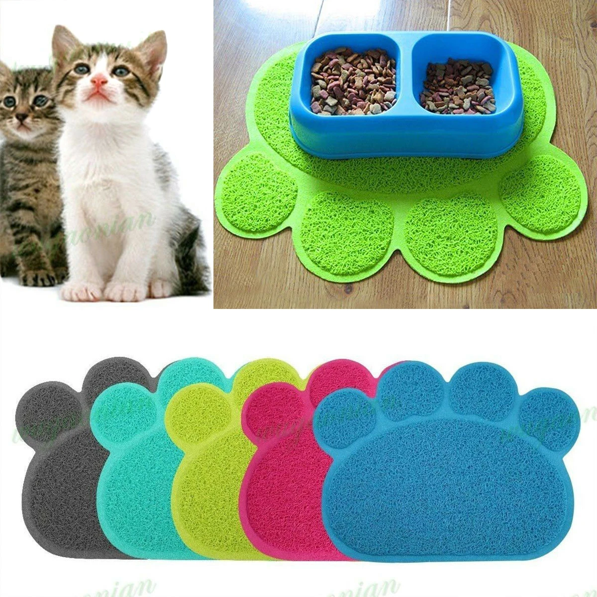

Pet Dog Cat Feeding Mat Paw Shape Puppy Kitten Dish Bowl Feed Placement Non-Slip Cat Litter Pad Easy Wipe Cleaning 4 Colors