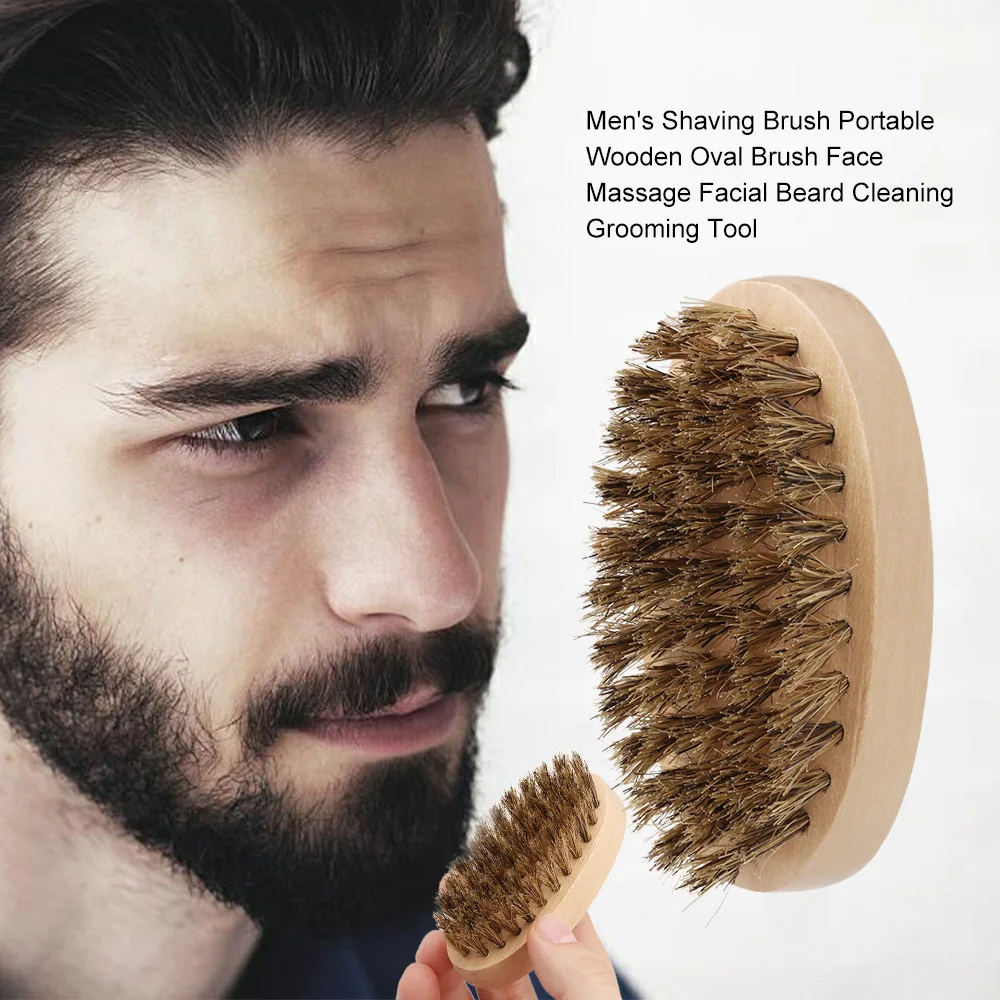 

Men's Shaving Brush Portable Wooden Oval Brush For Beards Mustache Face Massage Facial Beard Cleaning Grooming Tool