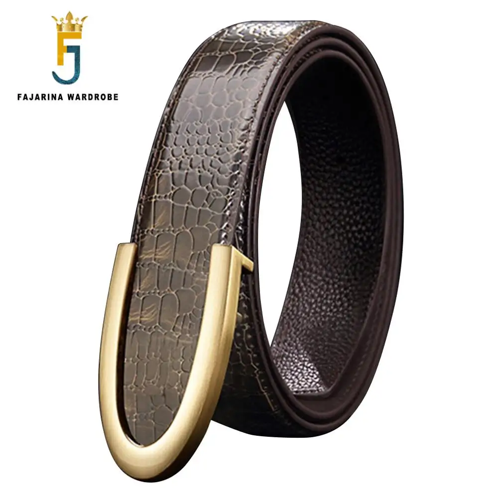 

FAJARINA Fashion Design Arrow Smooth Buckle Black Belts for Men Men's Quality Crocodile Pattern Cow Genuine Leather Belt LUFJ811