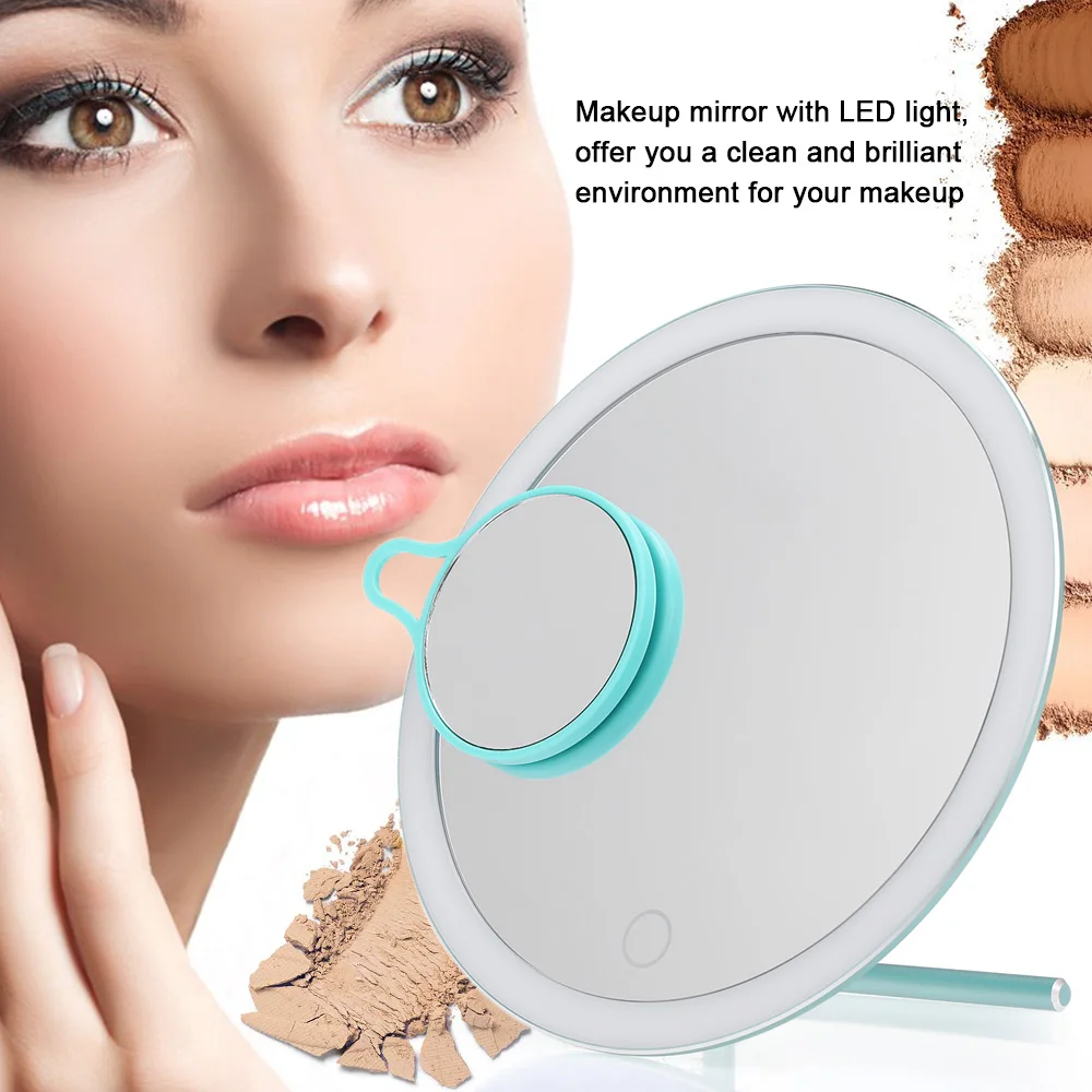 

LED Lighted Makeup Mirror with Stand Desk Cosmetic Mirror USB Rechargeable Cosmetics Tool with 3X Magnifying Mirror
