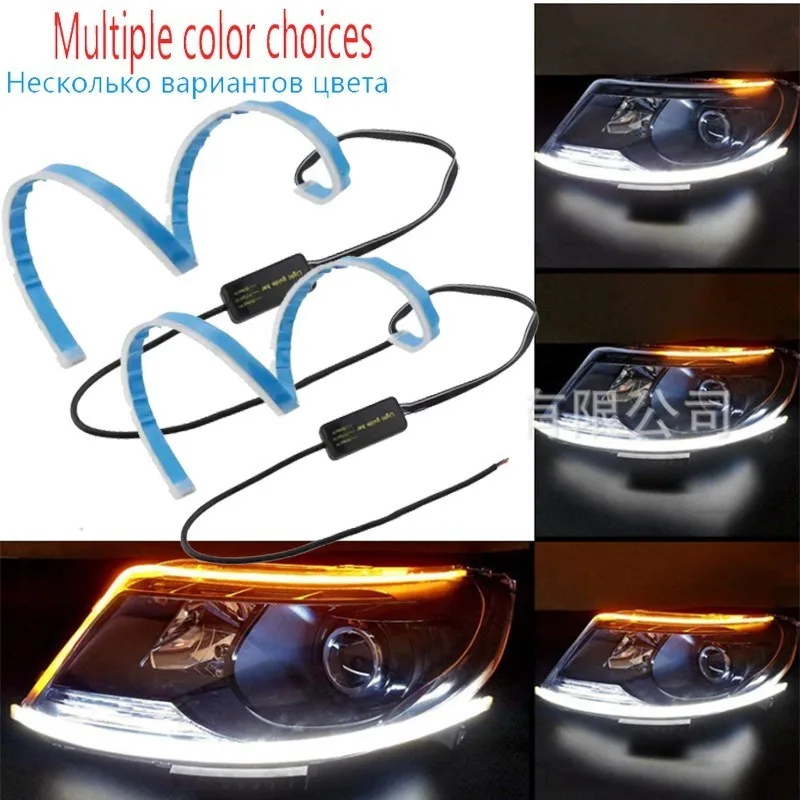

2X Car 30cm 45cm 60cm Flexible flowing car DRL running Angel Eyes sign amber white ice blue 7color LED headlight led strip light
