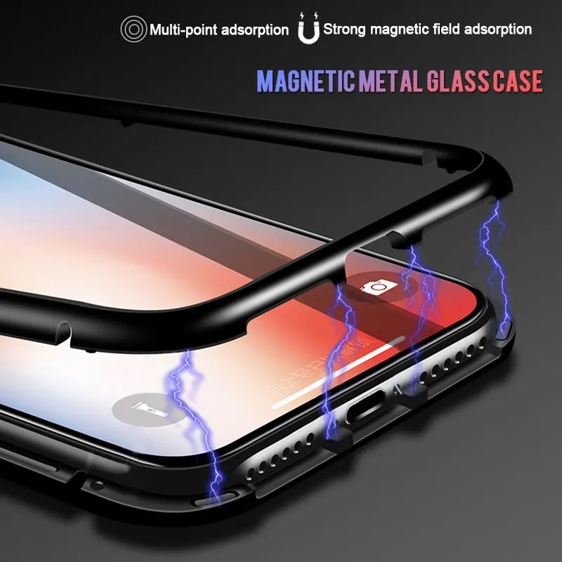 Magnetic Adsorption Case For iPhone X XR XS MAX 8 7 Plus Metal Magnet Case For iPhone 7 8 Plus 6 6S Back Cover Glass Cases Funda Magnetic Adsorption Case For iPhone X XR XS MAX 8 7 Plus Metal Magnet Case For iPhone 7 8 Plus 6 6S Back Cover Glass Cases Funda
