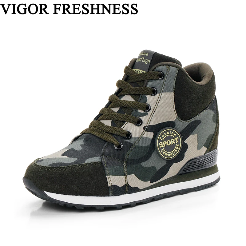 

VIGOR FRESHNESS Autumn Shoes Women Ankle Boots Camouflage Military Training Shoes Woman Height Increasing Sneakers Spring S64