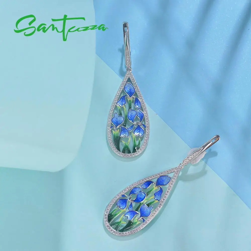 Женские серебряные сережки подвески SANTUZZA из серебра 925 пробы с блестящим