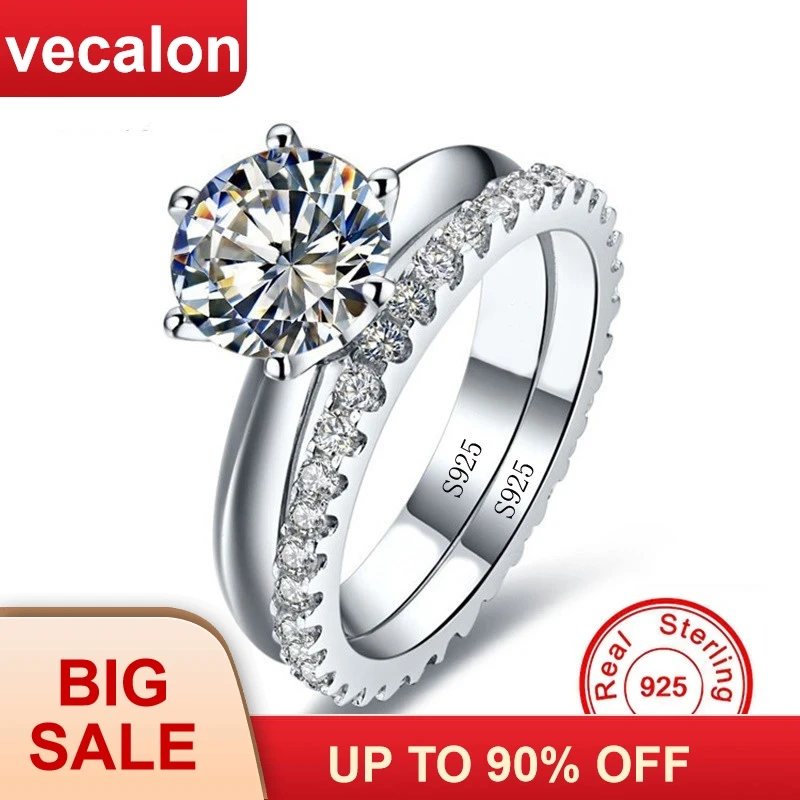 Vecalon Fine Jewelry Real 925 Sterling Silver Infinity Ring Set 5a