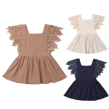 

Baby Girls Lace Sleeve Princess Pary Dress Cotton Linen Casual Summer Dresses Clothes Cute Girl Clothing Sundress