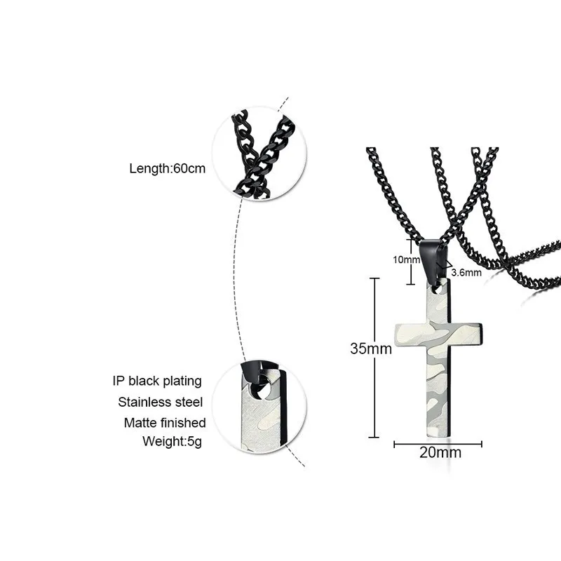 Камуфляжное очаровательное мужское ожерелье с крестиком, классический кулон из нержавеющей стали черного цвета, Круз распятие