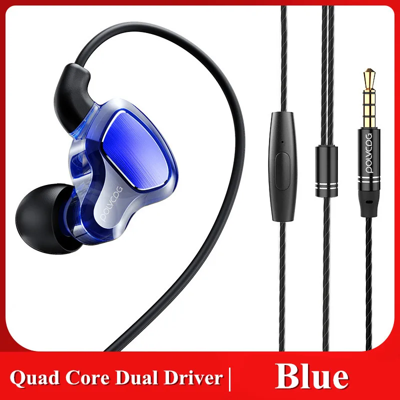 

2019 D6 Headset In-Ear Quad-core Earphone Double Dynamic High Resolution Earphone Sport Music Earpiece 4-Core HIFI High Quality