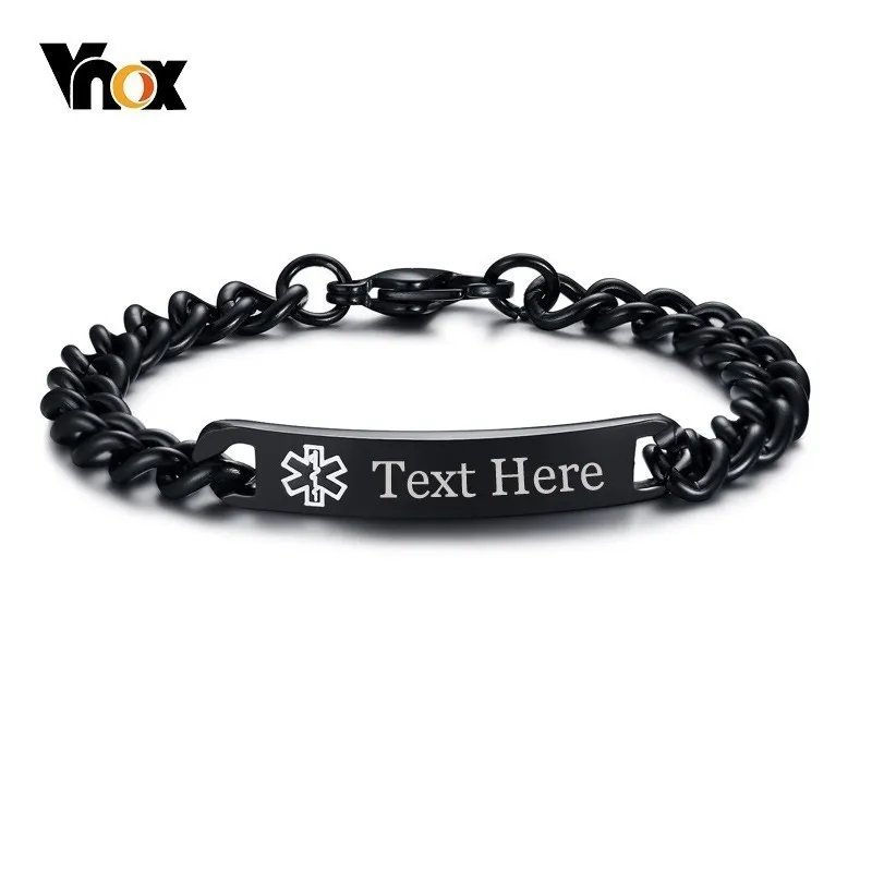 

Vnox Medical Alert ID Bracelets for Women Man Unisex Free Custom Engraving Stainless Steel Link Chain 8.07