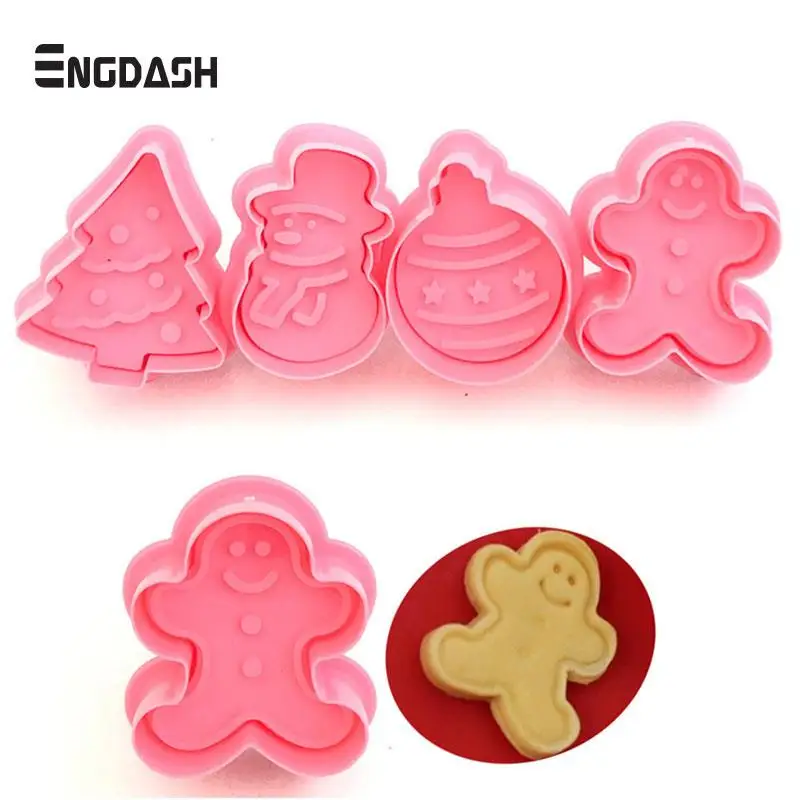 

ENGDASH 4pcs/Set Christmas Tree Snowman Gingerbread Man Christmas Ball for DIY Cookies Cutter Cake Mold Baking Tool High Quality