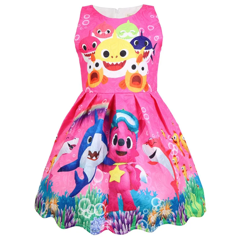 

Free Shipping 2019 New girls dress shark printed sleeveless dress children clothing summer princess dress 8658