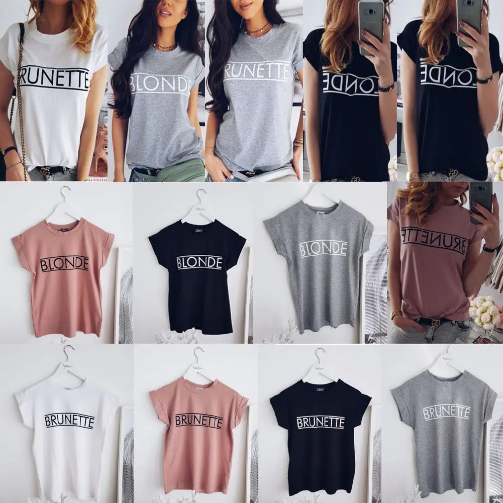 

Hirigin Womens Letter Print Tops T-Shirt Short Sleeve O Neck Ladies Summer Casual Tee S-XL