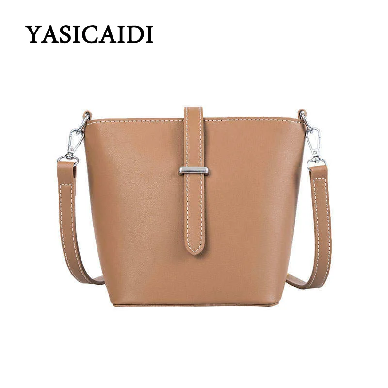 

YASICAIDI Women Leather Handbags Black Bucket Shoulder Bags Ladies Cross Body Bags Large Capacity Ladies Shopping Bag Bolsa