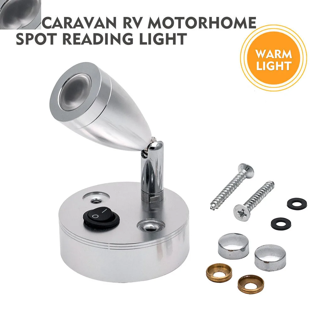 

12V Switched LED Spot Reading Light Swivel Bedside Laptop Caravan Boat Lamp Warm Light/White Light