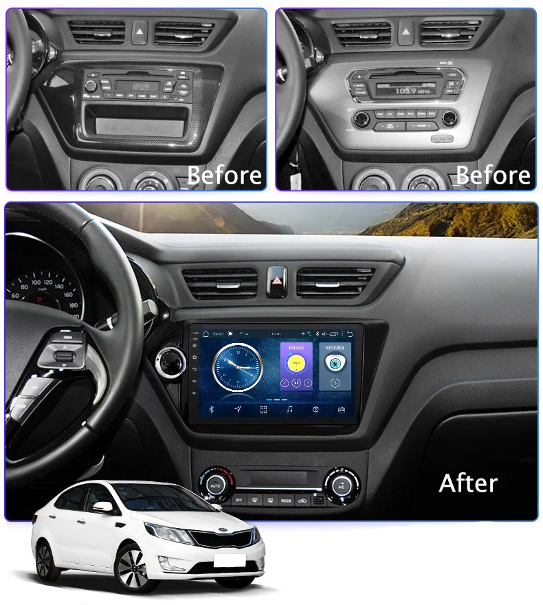 Sale 2+32G  Android 8.1 car dvd GPS Navigation for KIA K2  RIO 2010 2011 2012 2013 2014 2015 With Bluetooth/TV/WIFI/USB/Radio/video 1