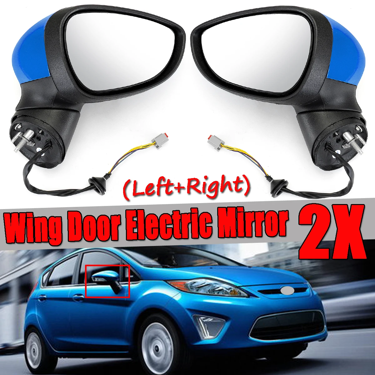 

New Left/Right Car Wing Door Electric Rear View Rearview Side View Mirror Adjustment Blue For Ford For Fiesta MK7 2008-2012