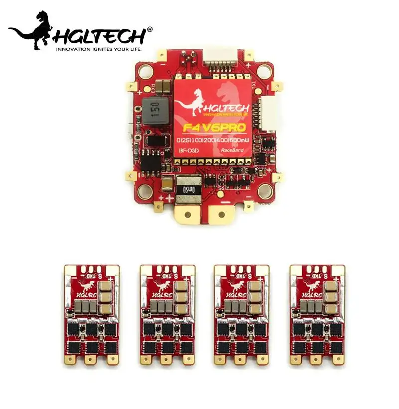 

HGLRC F4 V6 PRO Flight Controller 5.8G 48CH VTX + 4 PCS for T-Rex 35AMP BLHeli_32 3-6S ESC for RC FPV Racing Drone Parts Accs