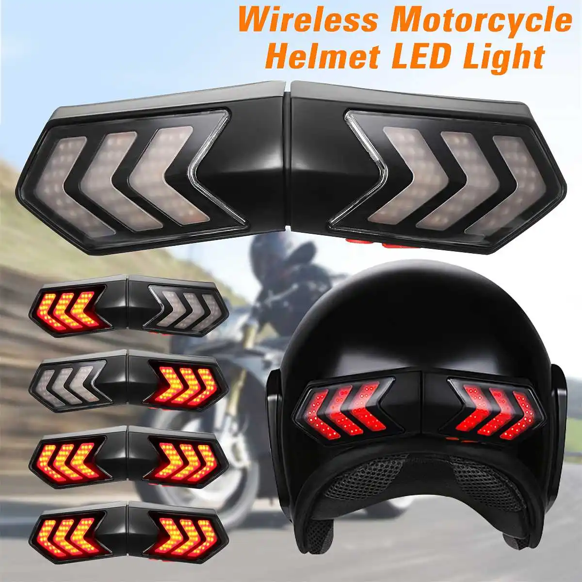 12V Wireless Motorcycle Helmet LED Safety Light Brake Lights Turn Signal Indicators on